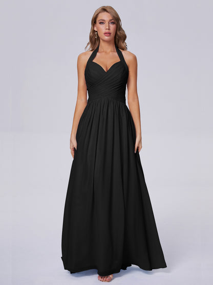 Amaya Pretty Halter Chiffon Long Bridesmaid Dresses