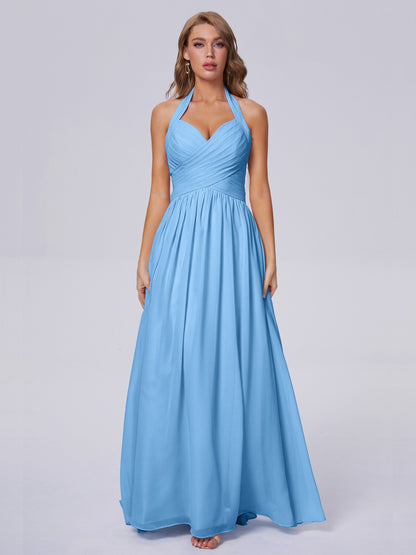 Amaya Pretty Halter Chiffon Long Bridesmaid Dresses