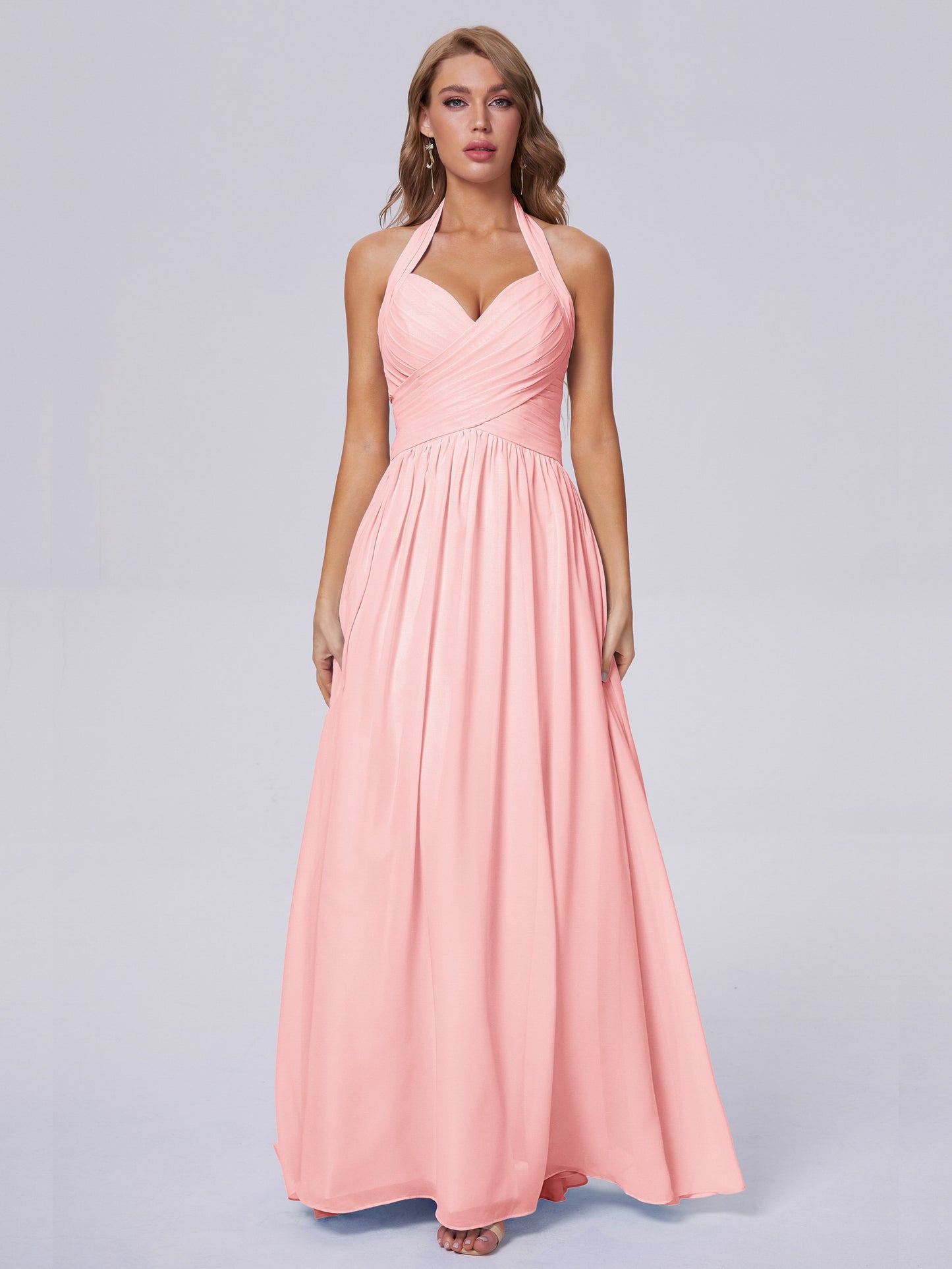 Amaya Pretty Halter Chiffon Long Bridesmaid Dresses