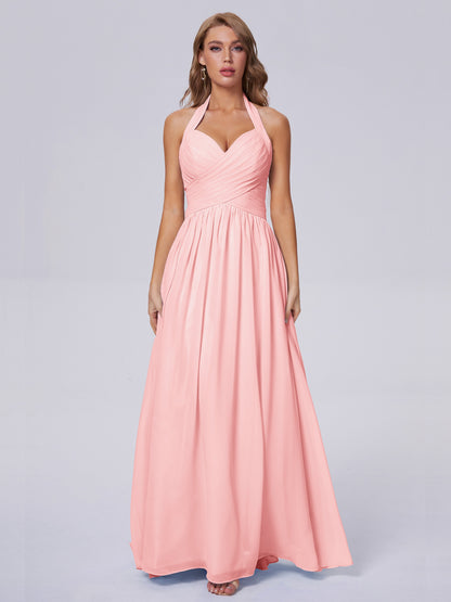 Amaya Pretty Halter Chiffon Long Bridesmaid Dresses
