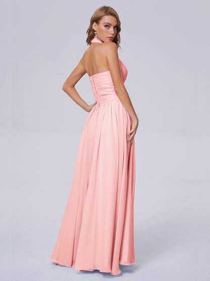 Amaya Pretty Halter Chiffon Long Bridesmaid Dresses