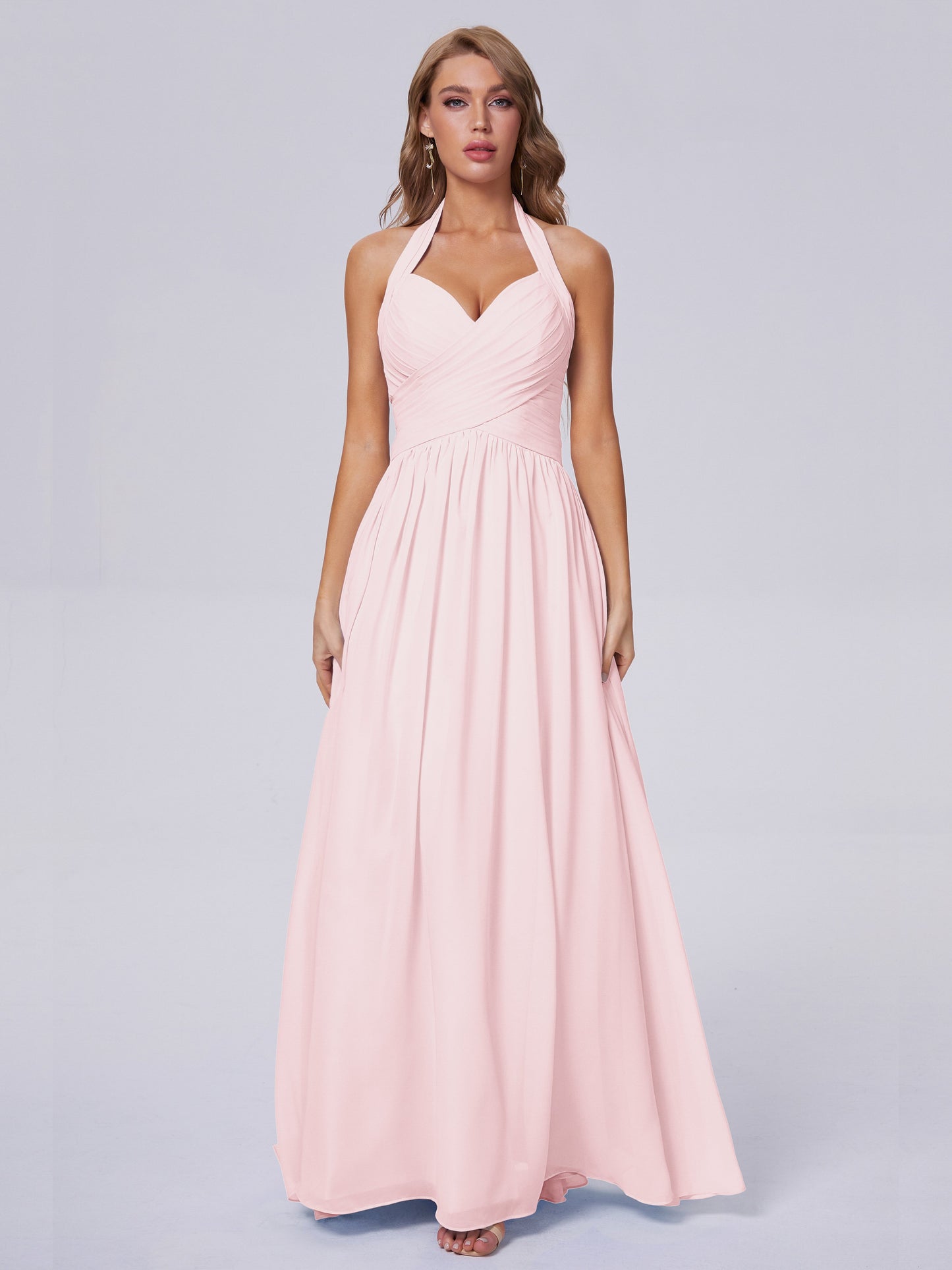 Amaya Pretty Halter Chiffon Long Bridesmaid Dresses