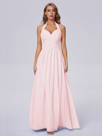 Amaya Pretty Halter Chiffon Long Bridesmaid Dresses