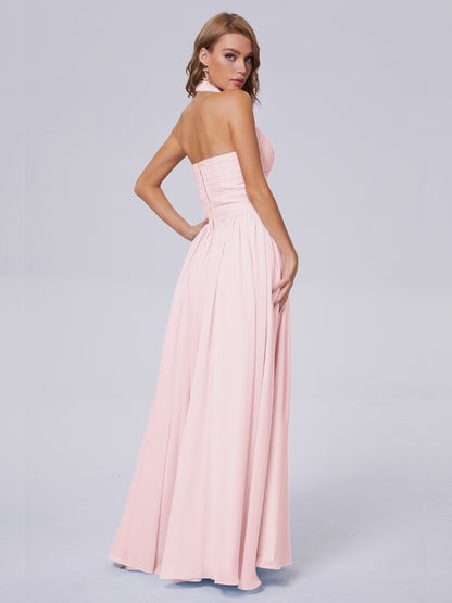 Amaya Pretty Halter Chiffon Long Bridesmaid Dresses