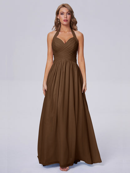 Amaya Pretty Halter Chiffon Long Bridesmaid Dresses