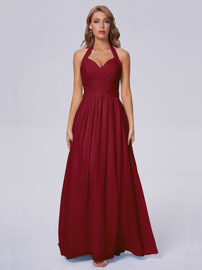 Amaya Pretty Halter Chiffon Long Bridesmaid Dresses