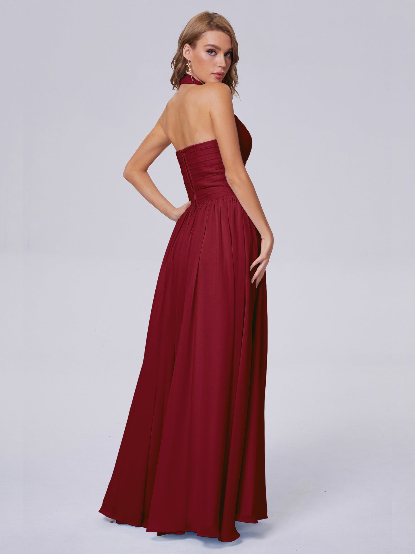 Amaya Pretty Halter Chiffon Long Bridesmaid Dresses