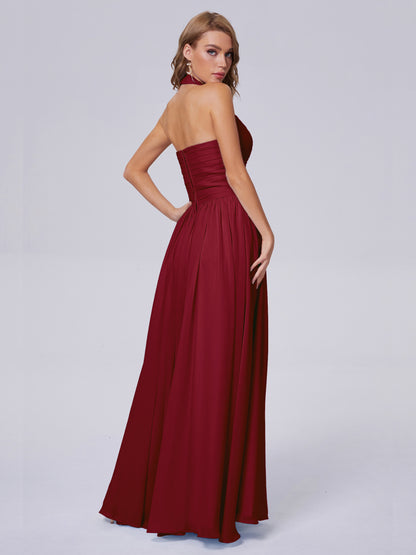 Amaya Pretty Halter Chiffon Long Bridesmaid Dresses