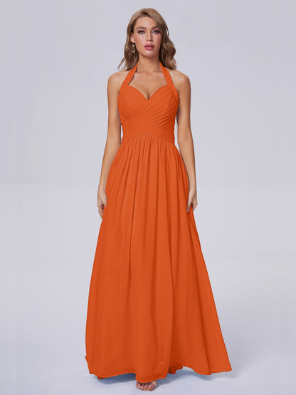 Amaya Pretty Halter Chiffon Long Bridesmaid Dresses