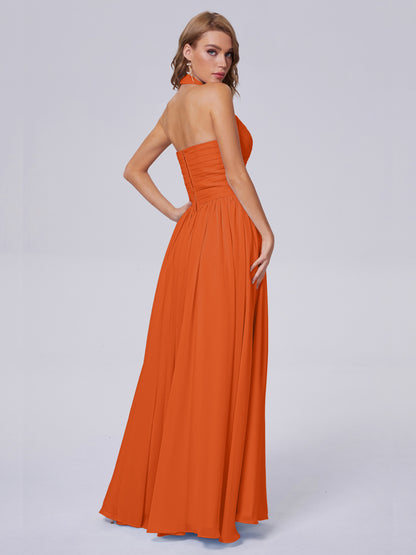 Amaya Pretty Halter Chiffon Long Bridesmaid Dresses