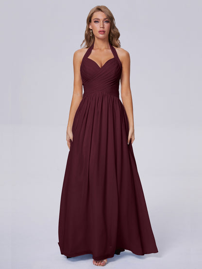 Amaya Pretty Halter Chiffon Long Bridesmaid Dresses