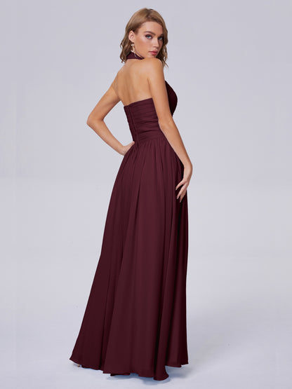 Amaya Pretty Halter Chiffon Long Bridesmaid Dresses