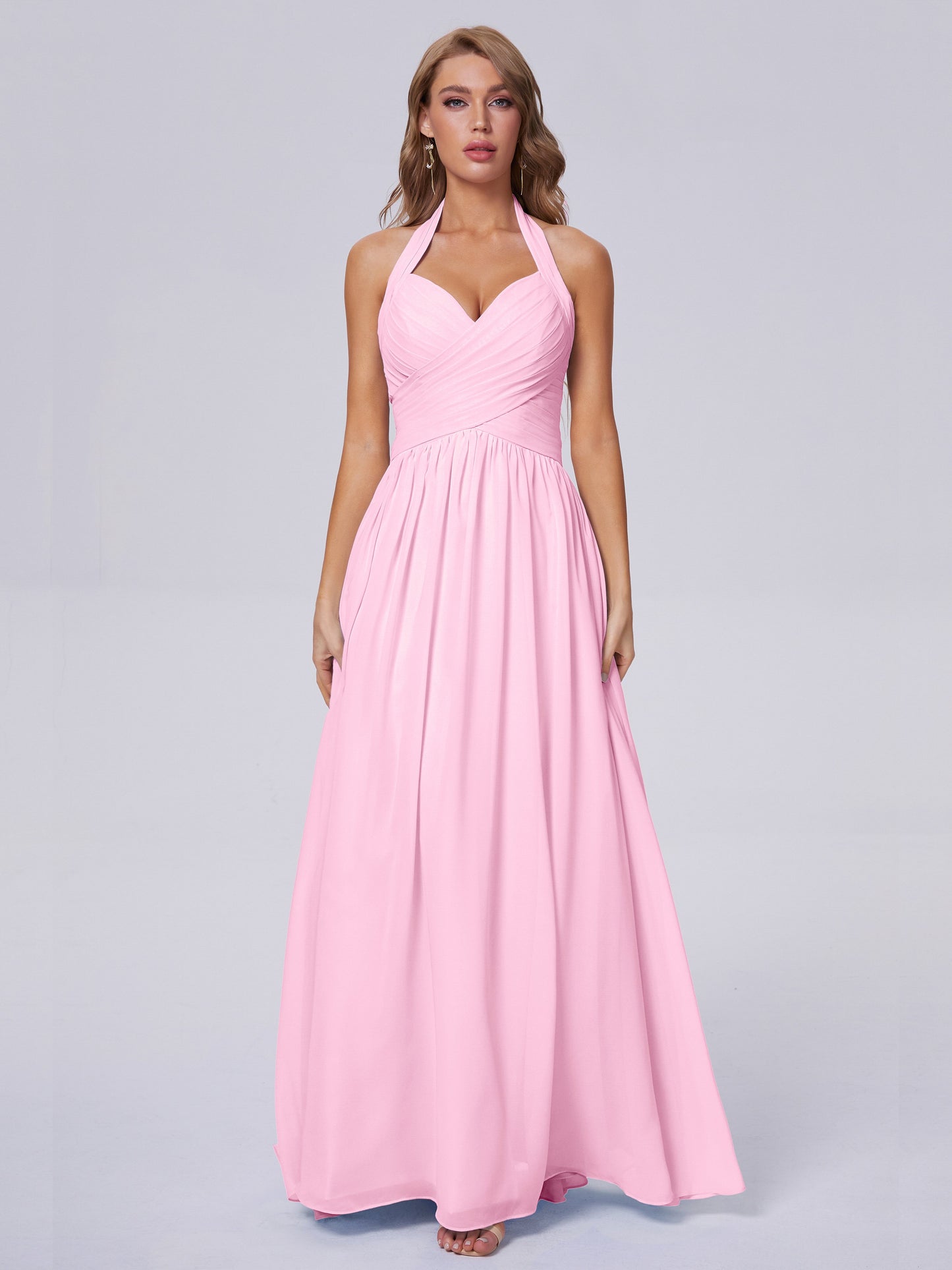 Amaya Pretty Halter Chiffon Long Bridesmaid Dresses