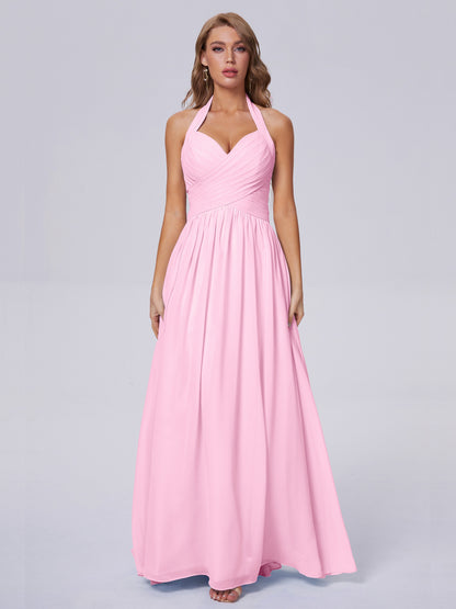 Amaya Pretty Halter Chiffon Long Bridesmaid Dresses