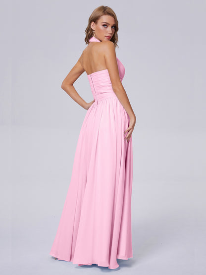Amaya Pretty Halter Chiffon Long Bridesmaid Dresses