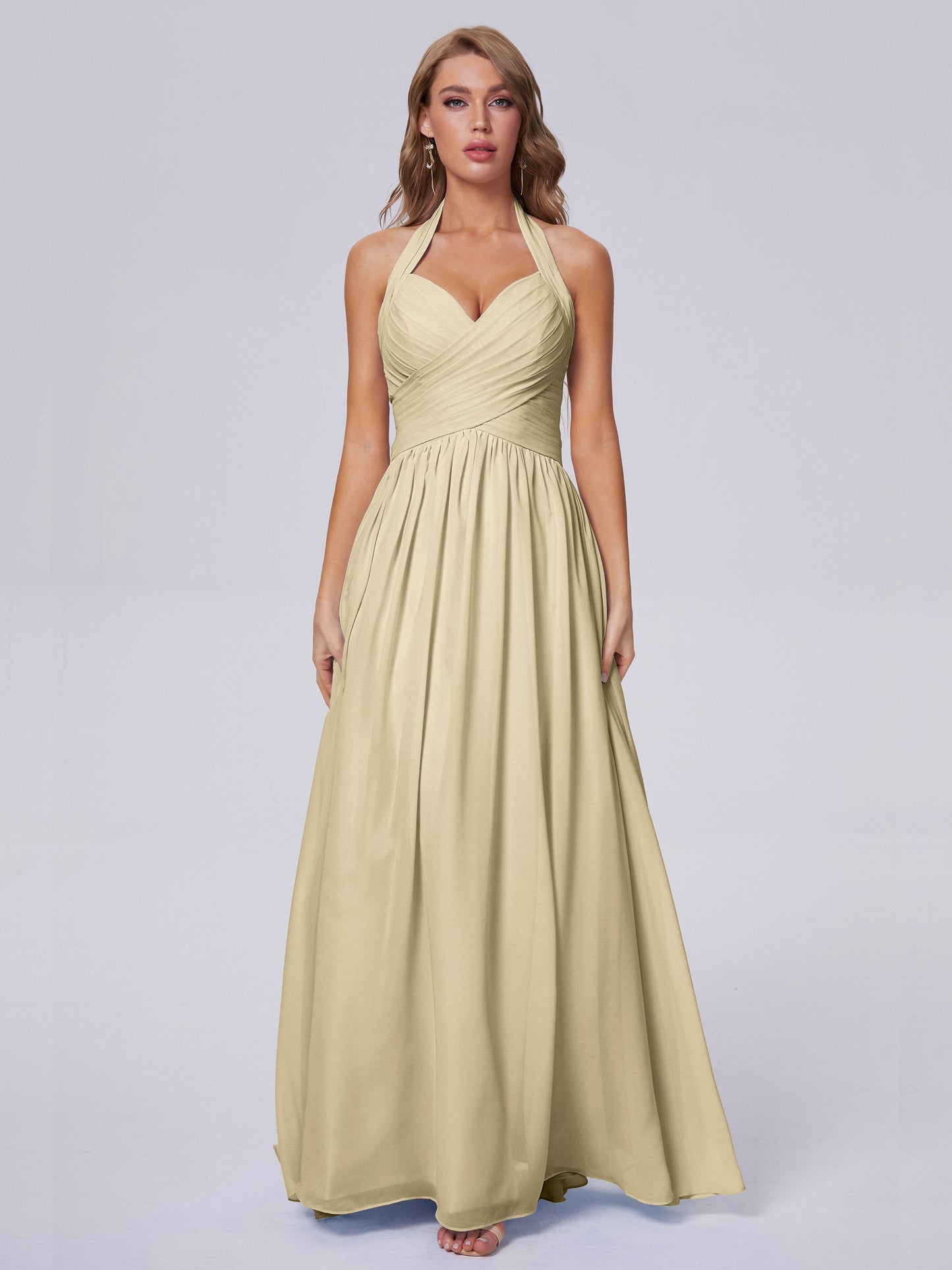 Amaya Pretty Halter Chiffon Long Bridesmaid Dresses