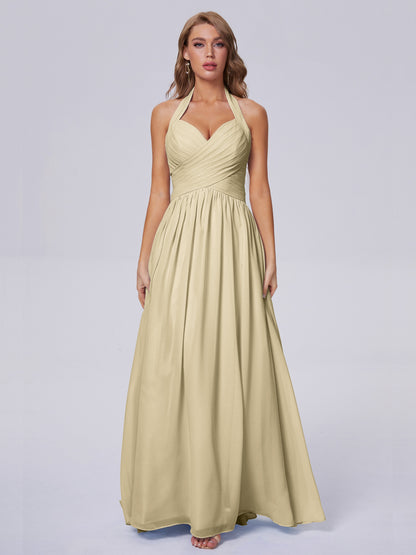 Amaya Pretty Halter Chiffon Long Bridesmaid Dresses