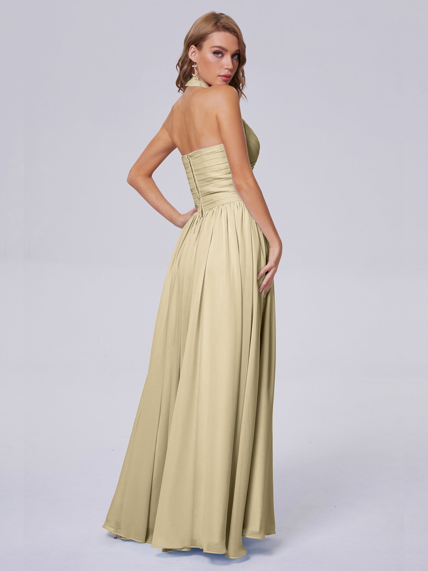 Amaya Pretty Halter Chiffon Long Bridesmaid Dresses