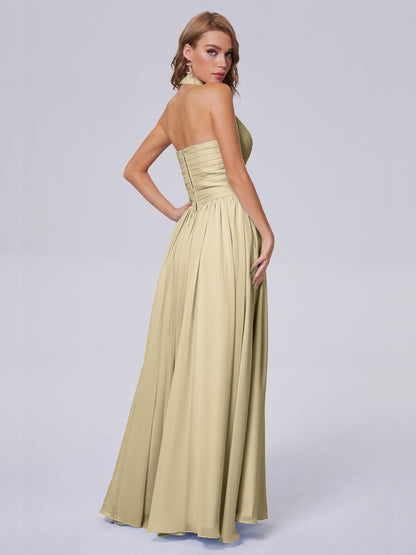 Amaya Pretty Halter Chiffon Long Bridesmaid Dresses