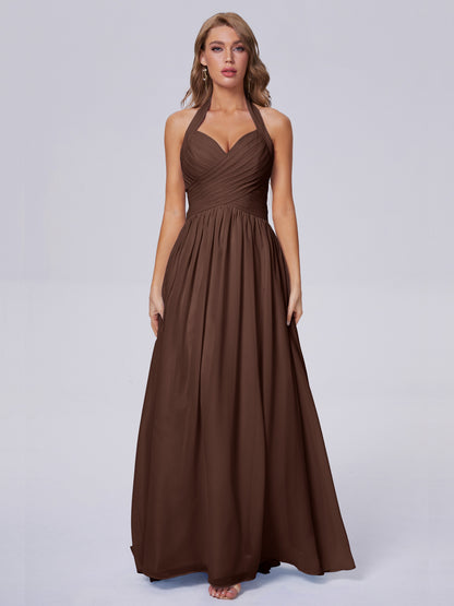 Amaya Pretty Halter Chiffon Long Bridesmaid Dresses