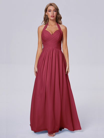 Amaya Pretty Halter Chiffon Long Bridesmaid Dresses