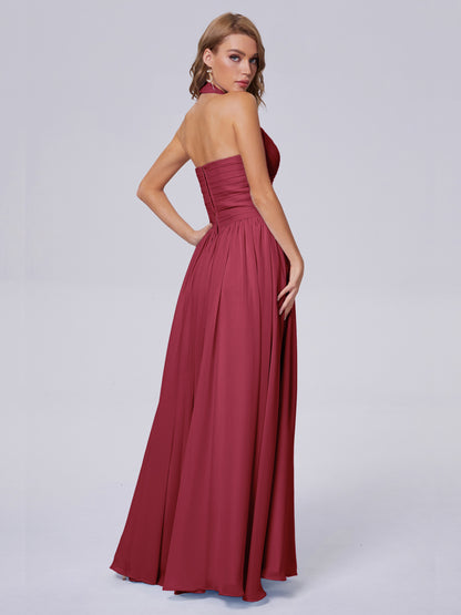 Amaya Pretty Halter Chiffon Long Bridesmaid Dresses