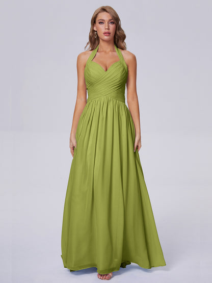Amaya Pretty Halter Chiffon Long Bridesmaid Dresses
