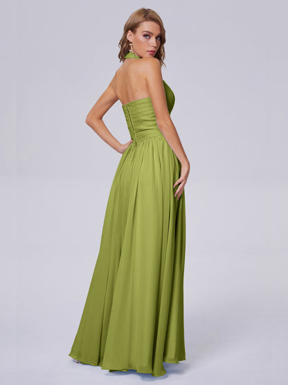 Amaya Pretty Halter Chiffon Long Bridesmaid Dresses