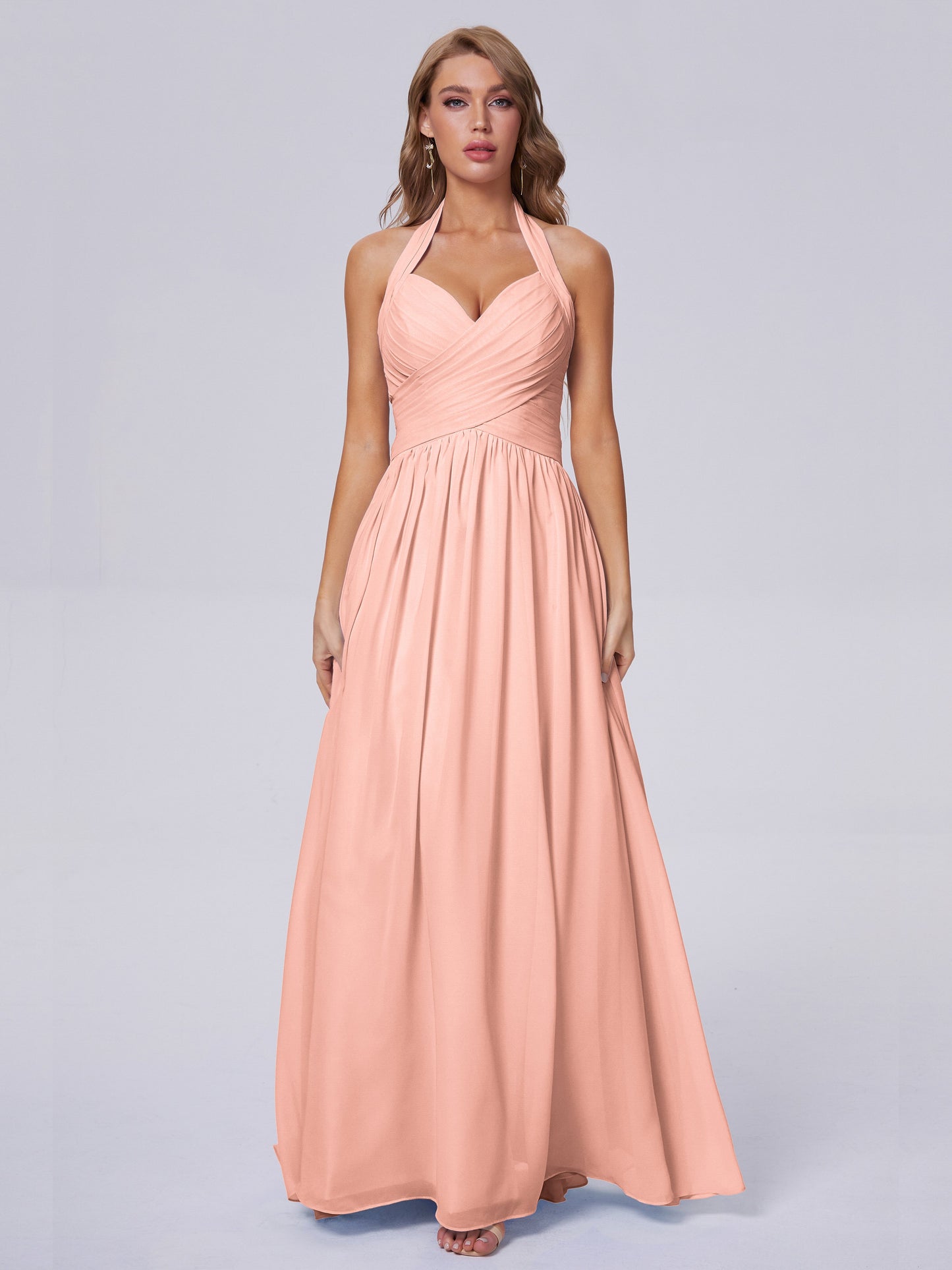 Amaya Pretty Halter Chiffon Long Bridesmaid Dresses