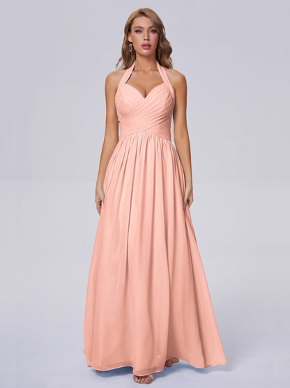 Amaya Pretty Halter Chiffon Long Bridesmaid Dresses