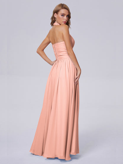 Amaya Pretty Halter Chiffon Long Bridesmaid Dresses