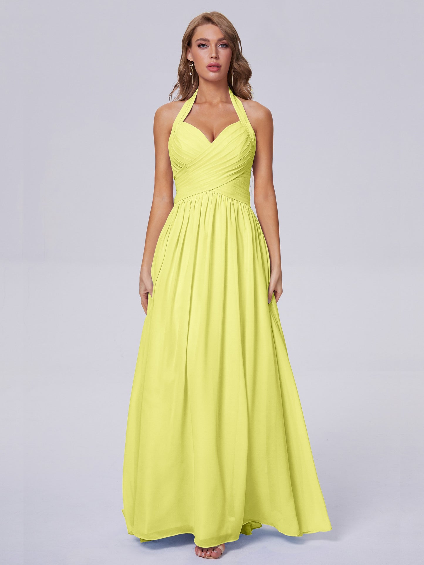 Amaya Pretty Halter Chiffon Long Bridesmaid Dresses
