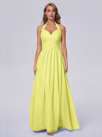 Amaya Pretty Halter Chiffon Long Bridesmaid Dresses