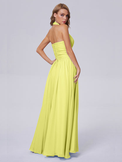 Amaya Pretty Halter Chiffon Long Bridesmaid Dresses