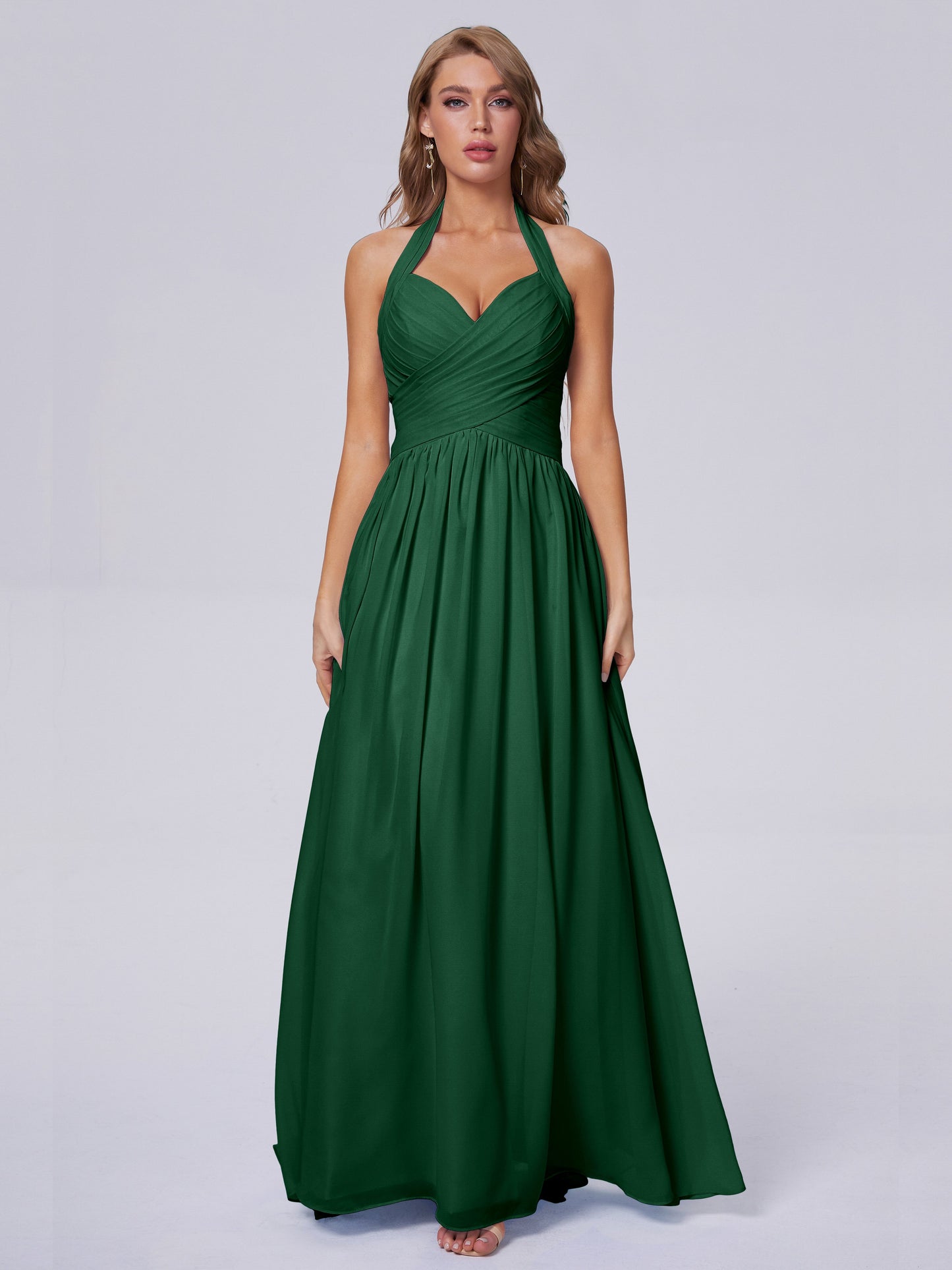 Amaya Pretty Halter Chiffon Long Bridesmaid Dresses