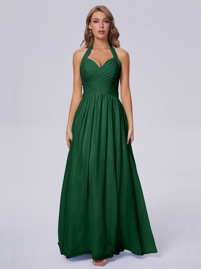 Amaya Pretty Halter Chiffon Long Bridesmaid Dresses