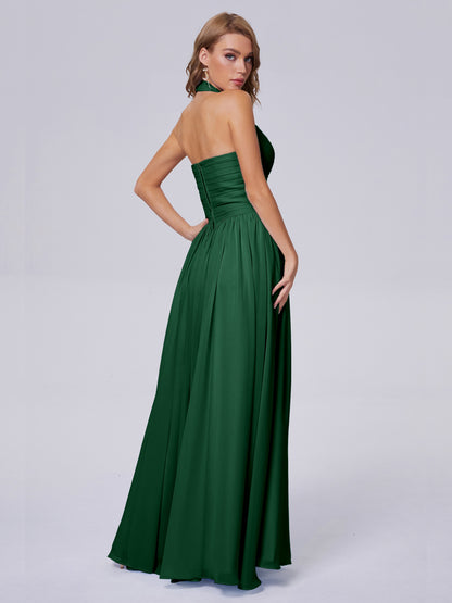 Amaya Pretty Halter Chiffon Long Bridesmaid Dresses