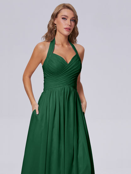 Amaya Pretty Halter Chiffon Long Bridesmaid Dresses