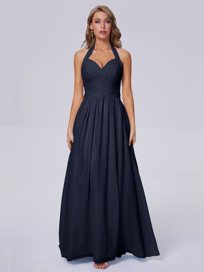 Amaya Pretty Halter Chiffon Long Bridesmaid Dresses