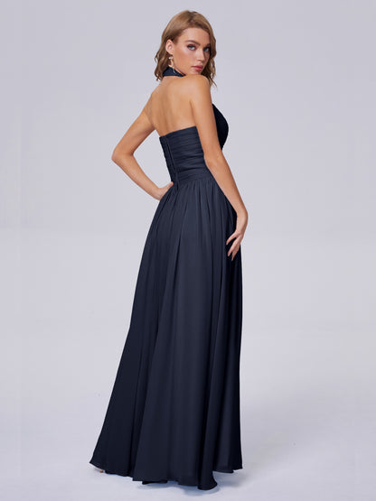 Amaya Pretty Halter Chiffon Long Bridesmaid Dresses
