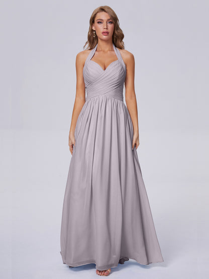 Amaya Pretty Halter Chiffon Long Bridesmaid Dresses