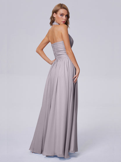 Amaya Pretty Halter Chiffon Long Bridesmaid Dresses