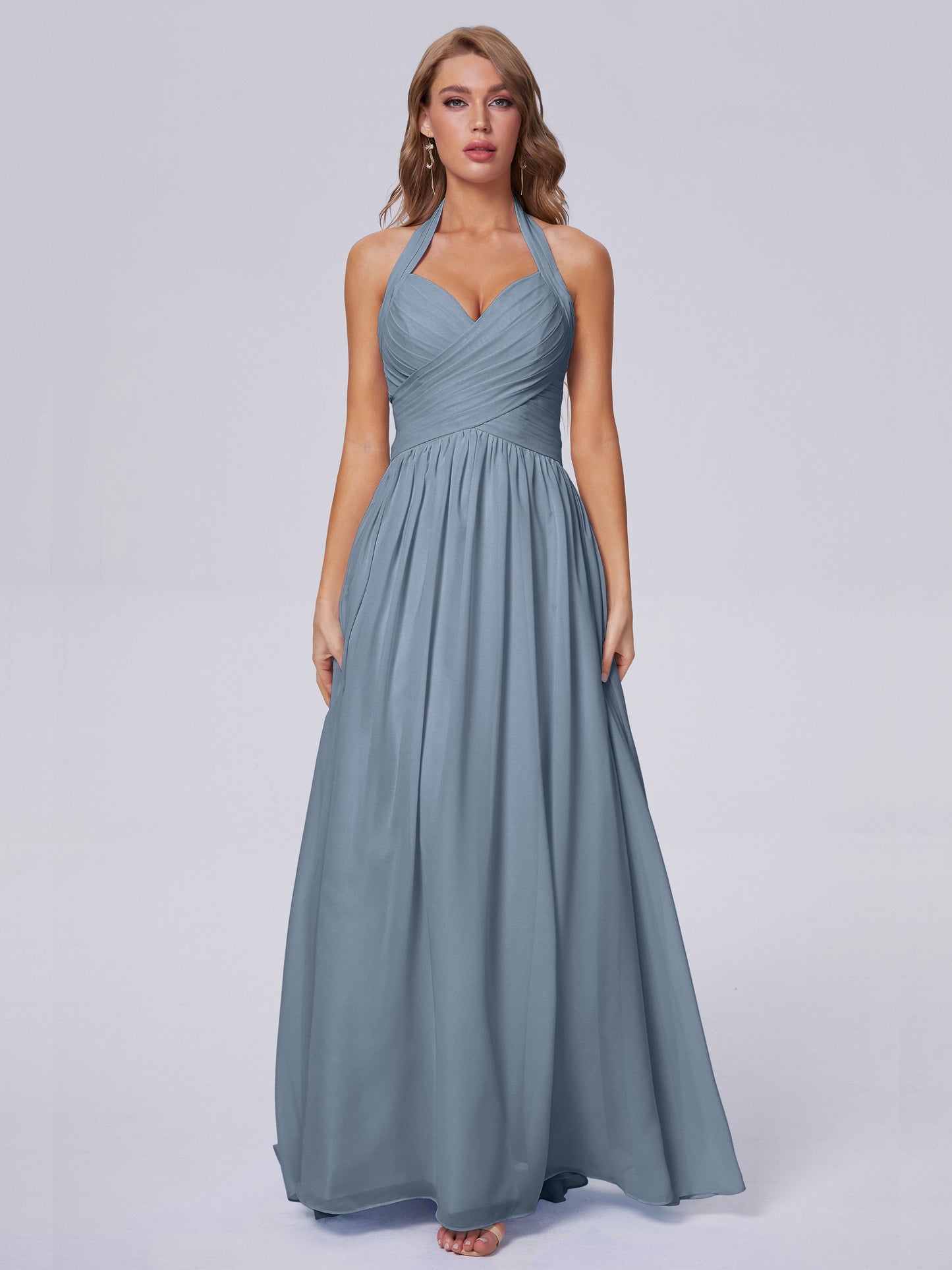 Amaya Pretty Halter Chiffon Long Bridesmaid Dresses