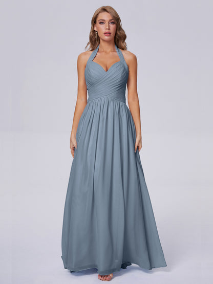 Amaya Pretty Halter Chiffon Long Bridesmaid Dresses