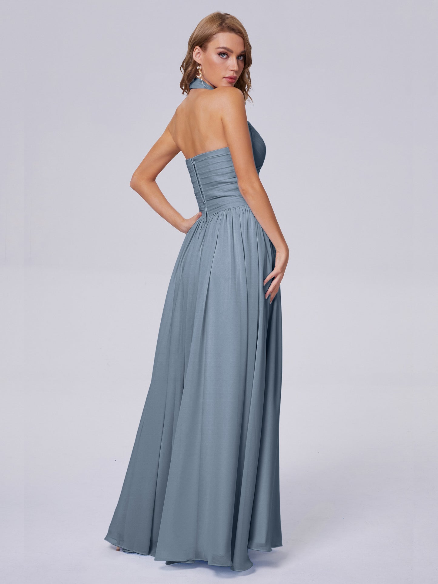 Amaya Pretty Halter Chiffon Long Bridesmaid Dresses