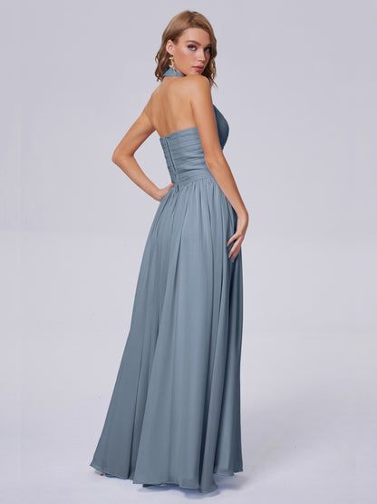 Amaya Pretty Halter Chiffon Long Bridesmaid Dresses