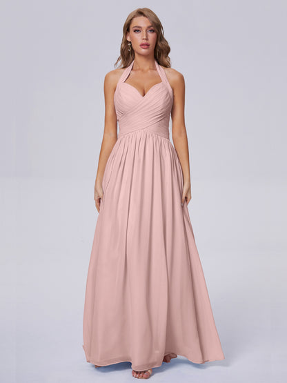 Amaya Pretty Halter Chiffon Long Bridesmaid Dresses