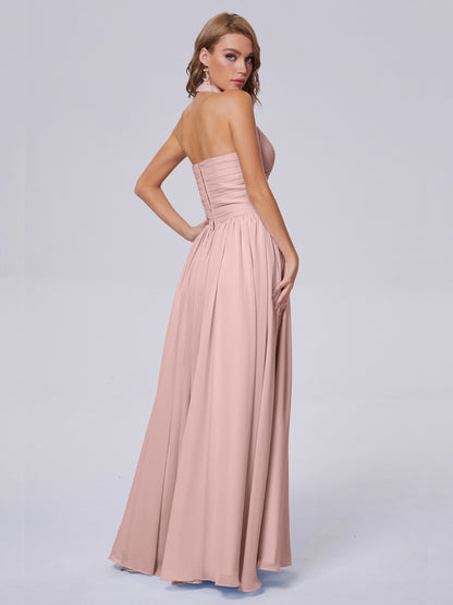 Amaya Pretty Halter Chiffon Long Bridesmaid Dresses