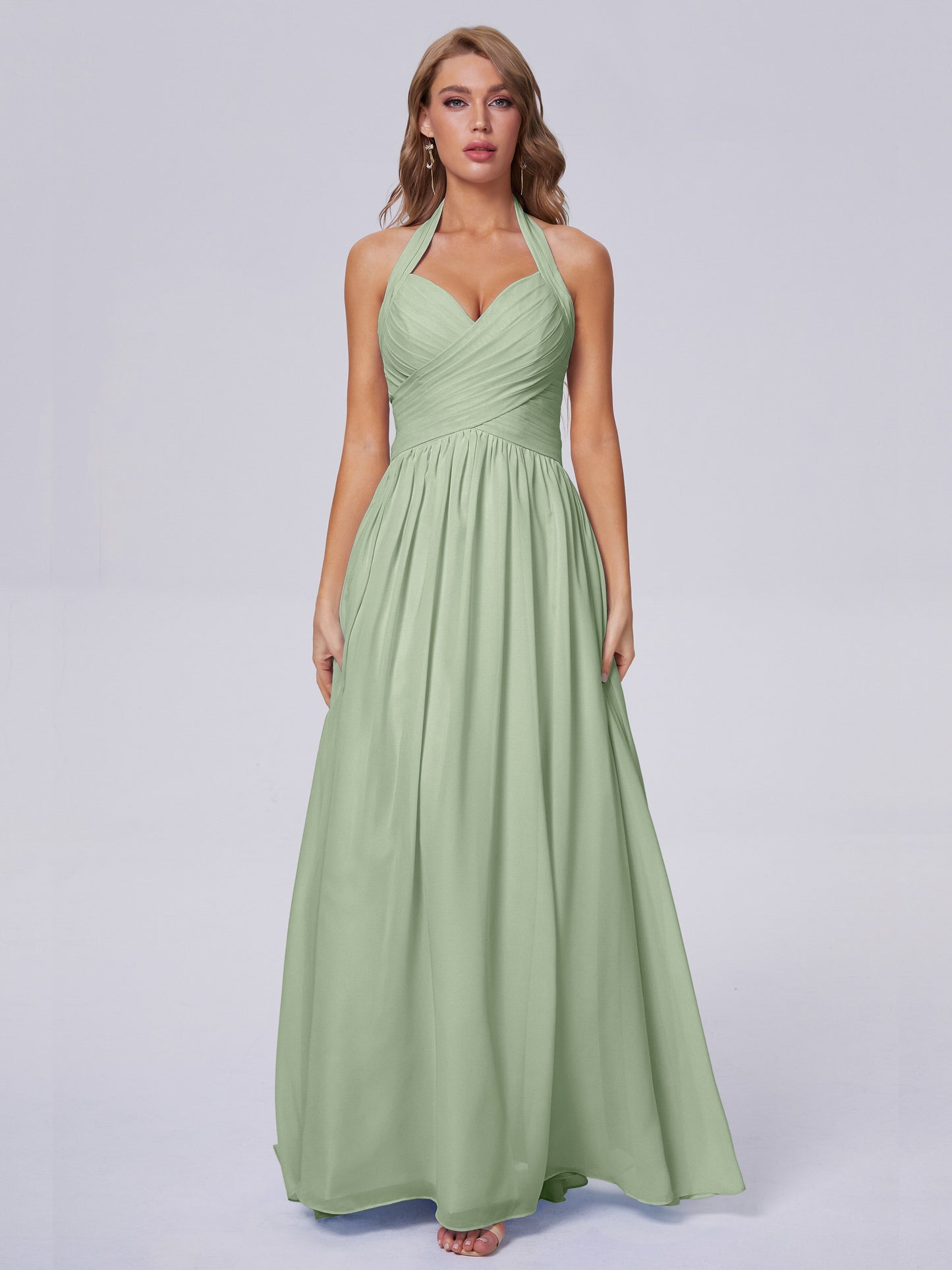 Amaya Pretty Halter Chiffon Long Bridesmaid Dresses