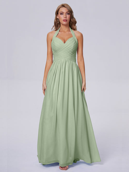 Amaya Pretty Halter Chiffon Long Bridesmaid Dresses